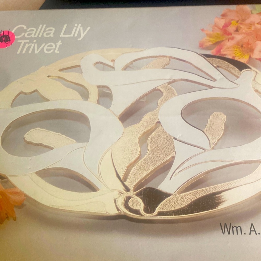 Calla Lilly silver trivet gold and white plated 9.5 w by 8.5 l
